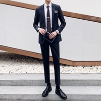 Bộ đồ sọc thời trang Hàn Quốc phù hợp với người đàn ông tự tu phù hợp Phiên bản Hàn Quốc của bộ đồ nhỏ hai bộ áo thủy triều Anh - Suit phù hợp áo vest nam cao cấp