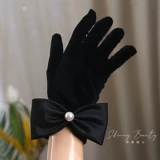 Черное бархатное ретро свадебное платье подходит для фотосессий из жемчуга с бантиком для невесты, вечернее платье, перчатки, популярно в интернете, французский стиль