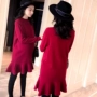 Trang phục bà bầu mùa thu đông mới phiên bản Hàn Quốc của phụ nữ mang thai màu lỏng lẻo đầm bầu dài tay