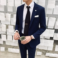 Suit nam phù hợp với phiên bản Hàn Quốc của Slim kinh doanh giản dị Anh gió phù hợp với hai mảnh đẹp trai chú rể phù hợp với xu hướng nhỏ - Suit phù hợp suit nam