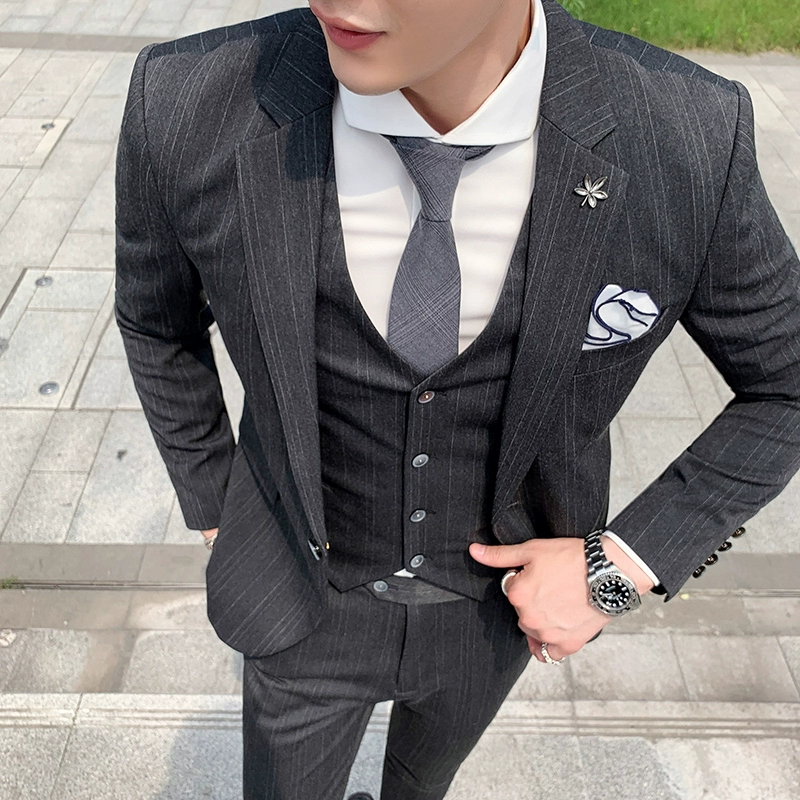 Phù hợp với bộ vest nam chú rể Váy cưới Hàn Quốc Phong cách Anh kinh doanh xu hướng giản dị chuyên nghiệp phù hợp với nhỏ - Suit phù hợp