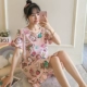 Bộ đồ ngủ nữ mùa hè mỏng phần cotton với váy độn ngực dễ thương lady bơ xanh váy ngủ nữ sinh viên dịch vụ tại nhà - Đêm đầm