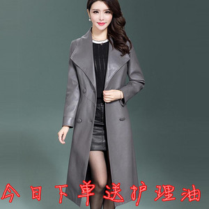 2018 mùa xuân và mùa thu phù hợp với cổ áo da cừu áo gió Haining da da nữ phần dài trên đầu gối da duy nhất áo khoác nữ