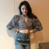 Áo sơ mi ren ngắn ba cách mặc áo cardigan dáng dài thu đông 2021 new retro style áo sơ mi nữ - Áo sơ mi Áo sơ mi