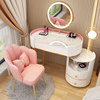 ZF round powder white 80cm table-hollow cabinet +LED mirror +powder gold petal chair
