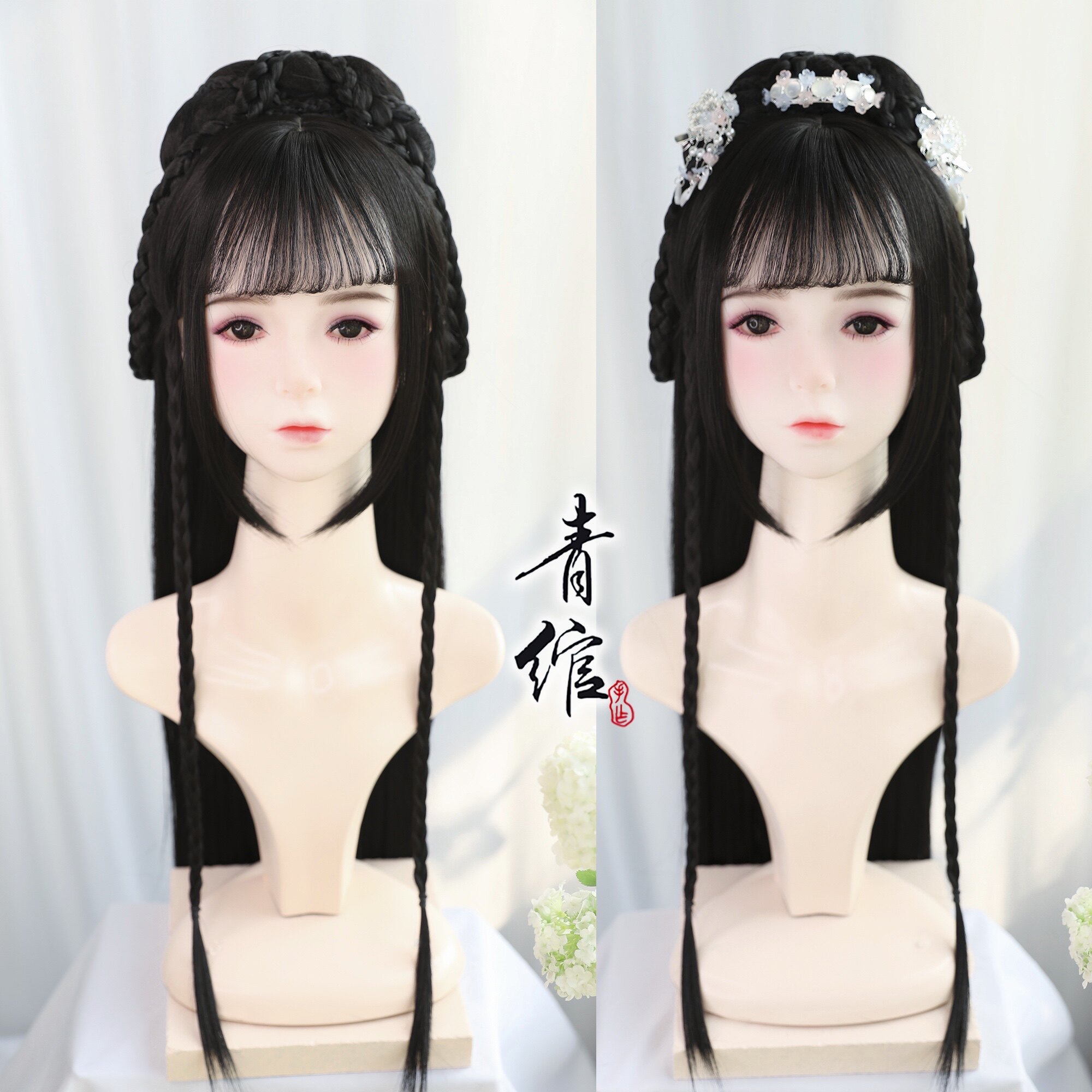 漢服用ウィッグ ブラック 黒い チャイナ風 時代風 古代風 コスプレウィッグ かつら 中国風 中華風 仙女風 写真 撮影 仮装 クリスマス イベント コスチューム 耐熱 Cosplay Wig チャイナ風ウィッグ Spring Sounds