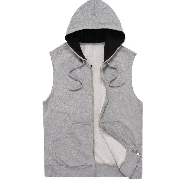 Grey [Hooded Vest]Vest male Spring and Autumn Thin pure cotton motion leisure time Big size Sleeveless Sweater waistcoat male Vest vest loose coat tide