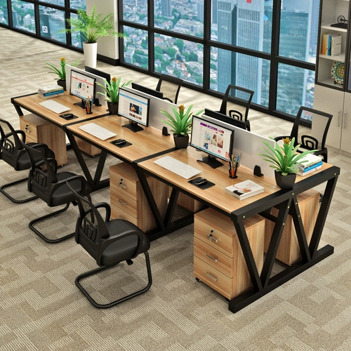 Стол работников простые и современные 4 -личные столы и стул Комбинирование 246 Стол для работы работников и экран экрана стула