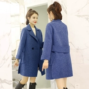 Chống mùa áo khoác nữ 2018 mới của Hàn Quốc phiên bản của áo khoác dài màu xanh khói len lỏng mỏng áo len mùa đông
