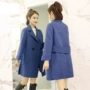 Chống mùa áo khoác nữ 2018 mới của Hàn Quốc phiên bản của áo khoác dài màu xanh khói len lỏng mỏng áo len mùa đông mẫu áo dạ ngắn đẹp 2021