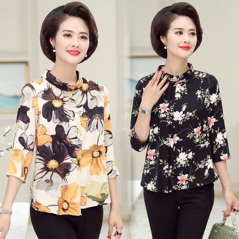 2020 áo sơ mi mùa thu mới trung niên mẹ mùa thu Quần áo nữ Hàn Quốc 35 đến 40-45-49 đến 50 tuổi - Phụ nữ cao cấp