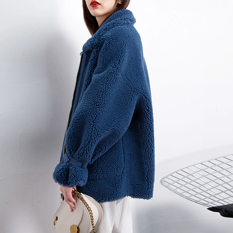 Áo khoác cashmere màu xanh hạt 2019 mới nữ mùa đông Phiên bản Hàn Quốc của áo khoác lông cừu cashmere vừa - Áo len lót đôi