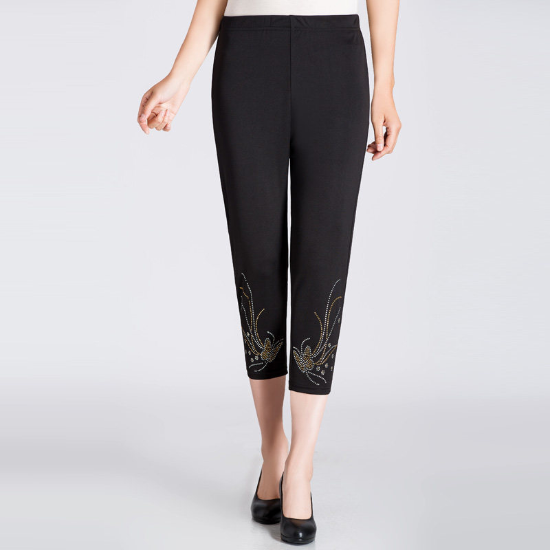 Quần âu nữ mùa hè phần mỏng trung niên mẹ kích thước lớn cơ sở quần eo cao bảy quần quần tự trồng chân đàn hồi quần