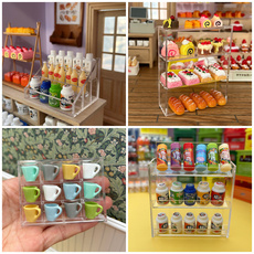 bjd场景道具娃屋 透明微缩场景美妆食玩超市蛋糕货架12格收纳盒层架置物架储物架