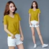 Top hè 2019 phụ nữ mới thủy triều ngắn thời trang cec siêu cháy cotton giản dị áo thun ngắn tay nữ cổ chữ v - Áo phông Áo phông