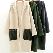 2018 mùa xuân và mùa thu mới đi lại Hàn Quốc phiên bản của túi da lỏng lẻo dài trùm đầu đan áo len dài tay áo len áo