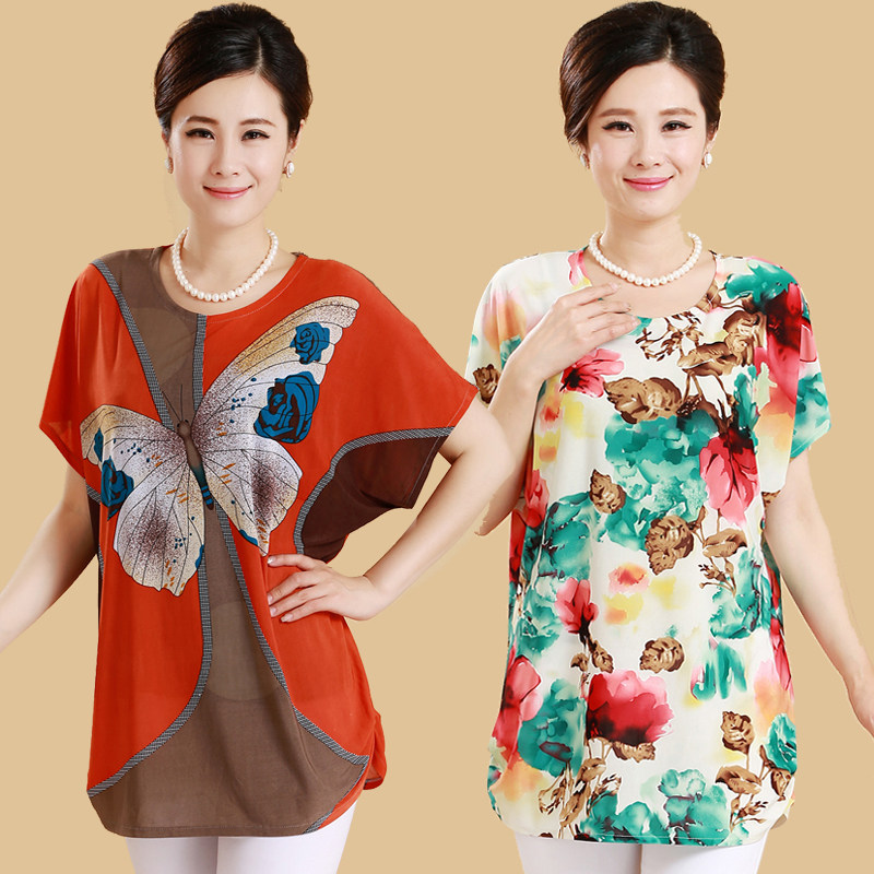 Đặc biệt hàng ngày trung và cũ tuổi của phụ nữ mùa hè lỏng chất béo mẹ nạp t- shirt kích thước lớn phụ nữ áo sơ mi ngắn tay áo sơ mi