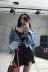 2018 mùa thu Hàn Quốc phiên bản của cá tính lỏng lẻo may cổ áo cổ áo rộng tay áo cao bồi hoang dã áo khoác ngắn áo sơ mi nữ Áo khoác ngắn