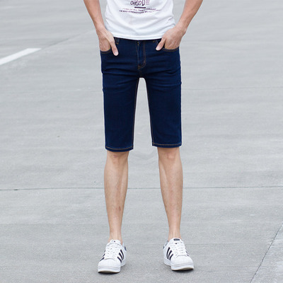 Màu xanh đậm jeans mùa hè người đàn ông mỏng của quần jeans nam thẳng giản dị mát denim cắt quần short Cao bồi
