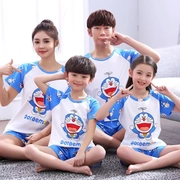 Một gia đình của ba cha mẹ và con phim hoạt hình leng keng mèo ngắn tay đồ ngủ mùa hè mẹ và con gái cotton dịch vụ nhà trai gia đình mặc
