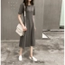 2018 mùa hè mới đơn giản màu rắn vòng cổ ngắn tay t-shirt dress nữ Slim là mỏng một từ váy trên váy đầu gối vay xoe A-Line Váy