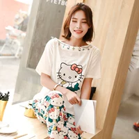 Hellokitty Hello Kitty đồ ngủ phụ nữ mùa hè Mickey ngắn tay quần đầy đủ bông vải mặc dịch vụ nhà phù hợp với đồ bay