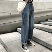 Quần jean nữ xuân hè 2018 mới của sinh viên Hàn Quốc buông xõa retro eo cao thẳng ống rộng chân quần 9
