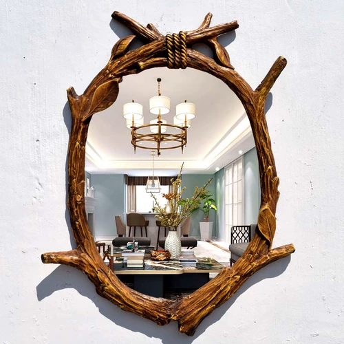 Европейское стиль американского сельского пастырского стиля имитация деревянного крикетного зеркала в ретро -стенах -стенах -настенная зеркало зеркало зеркало