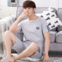 Bông ngắn tay quần short đồ ngủ nam mùa hè mỏng Hàn Quốc phiên bản của thanh niên mới lỏng thường nhà dịch vụ phù hợp với nam giới quần áo ngủ nữ