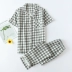 Nhật Bản cổ điển nhỏ lưới đôi đồ ngủ cotton đôi gạc dịch vụ nhà ngắn tay quần cardigan lỏng và thoải mái - Cặp đôi Cặp đôi