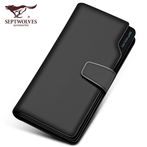 Septwolves, длинная пряжка, бумажник, кожаный кошелек с молнией, картхолдер, сумка с петлей на руку, из натуральной кожи