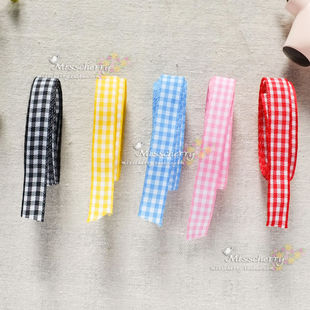 Small Chaoyang Grid Lace 6 Colors Into Red Pink Yellow Green Blue Grid Ribbon Polyester Belt Handmade Diy Accessories 1CM Wide 5M