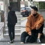 Ông Fang inch 18 mùa xuân và mùa đông chàng trai Hàn Quốc phiên bản của áo len dày màu rắn lỏng OVERSZIE nhung hoodie áo len áo áo hoodie nam trắng