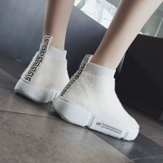 Giày co giãn nữ 2018 mới mùa thu hoang dã phiên bản Hàn Quốc cộng với nhung dày đế cao để giúp giày sneaker lưới màu đỏ len