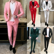Màu hồng phù hợp với phù hợp với nam giới mỏng Slim thời trang hai mảnh rắn phù hợp với phi sắt một lớp master class tòa Đêm trẻ - Suit phù hợp