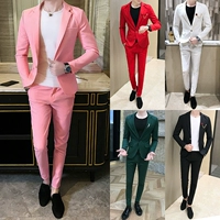 Màu hồng phù hợp với phù hợp với nam giới mỏng Slim thời trang hai mảnh rắn phù hợp với phi sắt một lớp master class tòa Đêm trẻ - Suit phù hợp vest nam hàn quốc