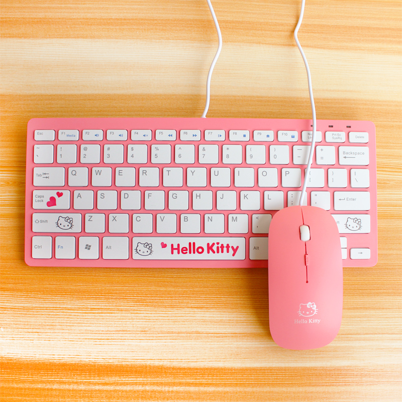 19 63 Hello Kitty Mouse Keyboard Set Girl Cute Cartoon Desktop