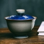 Màu xanh và trắng sứ vẽ tay cốc cốc lớn ba bát gốm kungfu đặt trà chịu nhiệt dày - Trà sứ ấm trà giữ nhiệt