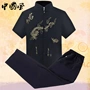 2018 mùa hè trung niên của nam giới Tang phù hợp với ngắn tay áo sơ mi nam của Trung Quốc quần áo trang phục dân tộc trung niên cha Trung Quốc phù hợp với thời trang nam