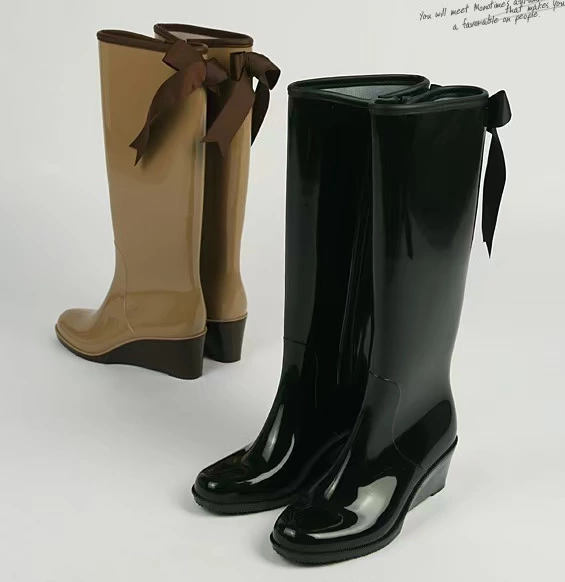 Giày ống cao su nữ PVC mới, giày ống cao cổ nữ giữa ống mưa, giày cao gót nêm sành điệu, giày ống thoải mái, chống trơn trượt - Rainshoes