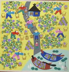 Рисунки акварелью и гуашью 西瓜丰收(40*40厘米)金山农民画原创作品纯手绘