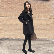 Áo khoác len đen 2018 mùa đông nhỏ nữ phiên bản Hàn Quốc phần dài lỏng lẻo của kiểu áo khoác len mỏng - Áo Hàn Quốc