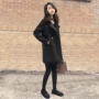 Áo khoác len đen 2018 mùa đông nhỏ nữ phiên bản Hàn Quốc phần dài lỏng lẻo của kiểu áo khoác len mỏng - Áo Hàn Quốc áo dạ hàn quốc đẹp
