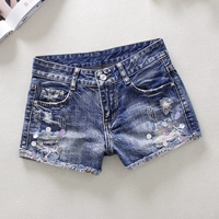 Mùa hè mới của phụ nữ denim quần short chic gió thời trang mỏng rìa quần jean màu sequin retro cổ điển - Cộng với kích thước quần áo áo len nữ form rộng