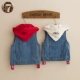 Trẻ em denim vest boy 2018 mới mùa xuân và mùa thu Hàn Quốc phiên bản của cô gái vest trùm đầu hoang dã bé mềm vest triều