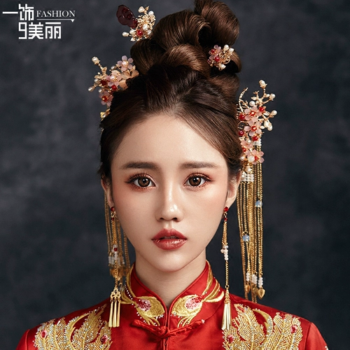 Красный аксессуар для волос для невесты, кварц, ювелирное украшение, китайская шпилька, традиционный свадебный наряд Сюхэ, платье, китайский стиль