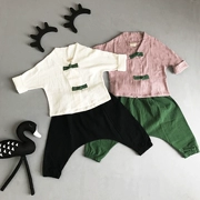 Quần áo trẻ em bằng vải cotton và vải lanh cho trẻ em trai 1-2-3 tuổi 5-6 quần áo trẻ em mùa xuân và mùa thu Quần áo cotton và vải lanh mùa hè kiểu Trung Quốc - Phù hợp với trẻ em