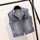 2018 mùa xuân và mùa hè Hàn Quốc phiên bản của kích thước lớn không tay denim vest nữ sinh viên vest lỏng đoạn ngắn denim vest vest áo phao nữ dáng ngắn hàn quốc Áo vest