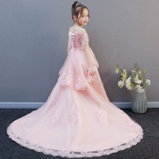 Trẻ em đám cưới poncho sợi trailing siêu dài hoa cô gái đàn piano trang phục cô gái sinh nhật buổi tối ăn mặc công chúa váy cao quý