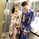 Phim hoạt hình mèo và con chó vài bộ đồ ngủ lụa nam giới và phụ nữ mô hình mùa xuân và mùa thu dễ thương áo sơ mi giản dị dịch vụ nhà Hàn Quốc phiên bản của băng lụa phù hợp với bộ jum đẹp Cặp đôi